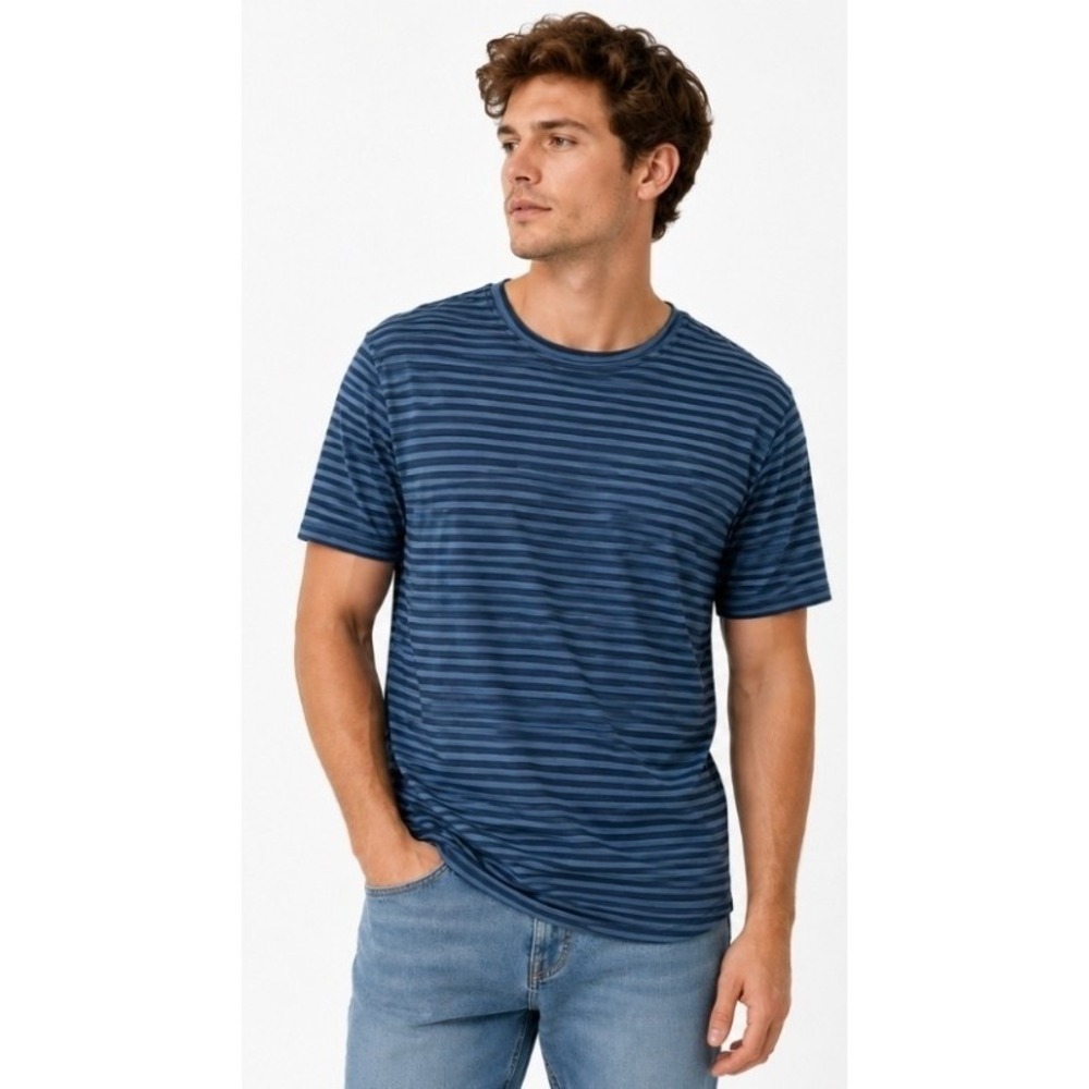 Goodlife Riverside Blue Striped Drop Cut T-Shirt Tee Small NWT New Excellent T30